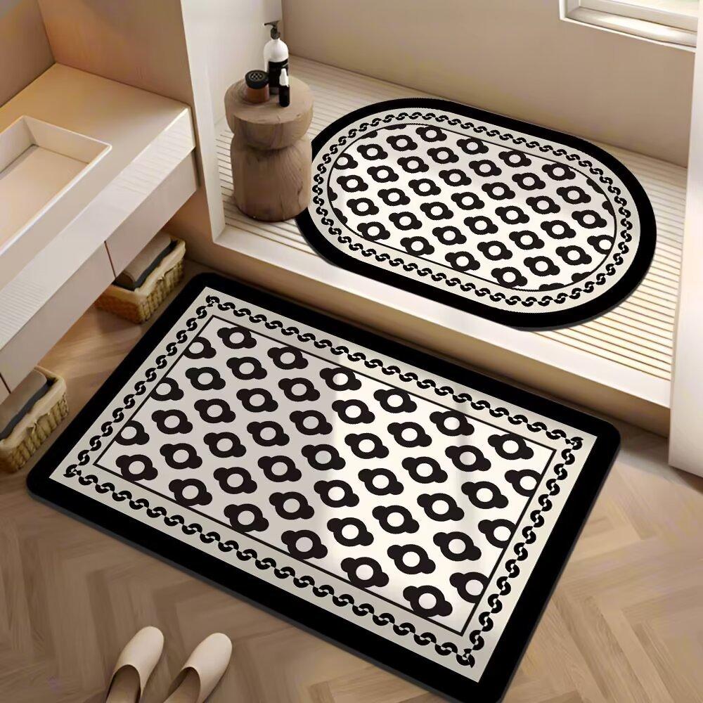 Amerikanischer Badezimmerschrank Diatomeenerde Tür Saugmatte Schnelltrocknend Rutschfeste Matte Toilette WC Tür Vorleger Teppich 40 * 60 [rectangle] + 40 * 60 [oval] white