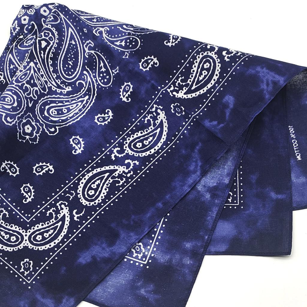 Trifong Bandana Paisley Tie-dye Handkerchief Adults 100% Cotton 55cm x 55cm navy