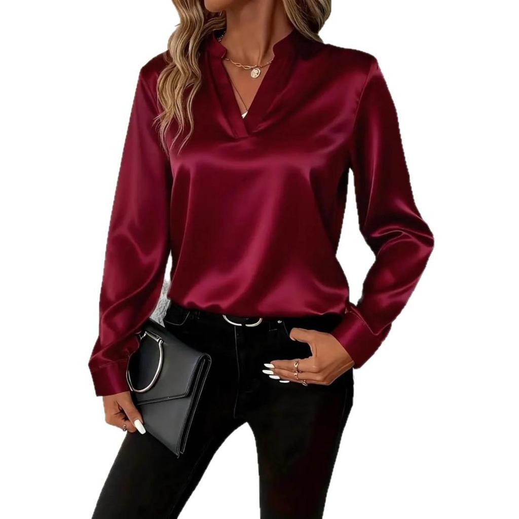 2025 Women's Spring/Autumn Simple V-Neck Loose Shirt - Versatile & Stylish