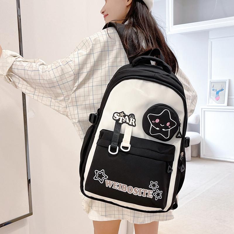 Women's Large Capacity Backpack Color Block Student Schoolbag Shoulder Bag