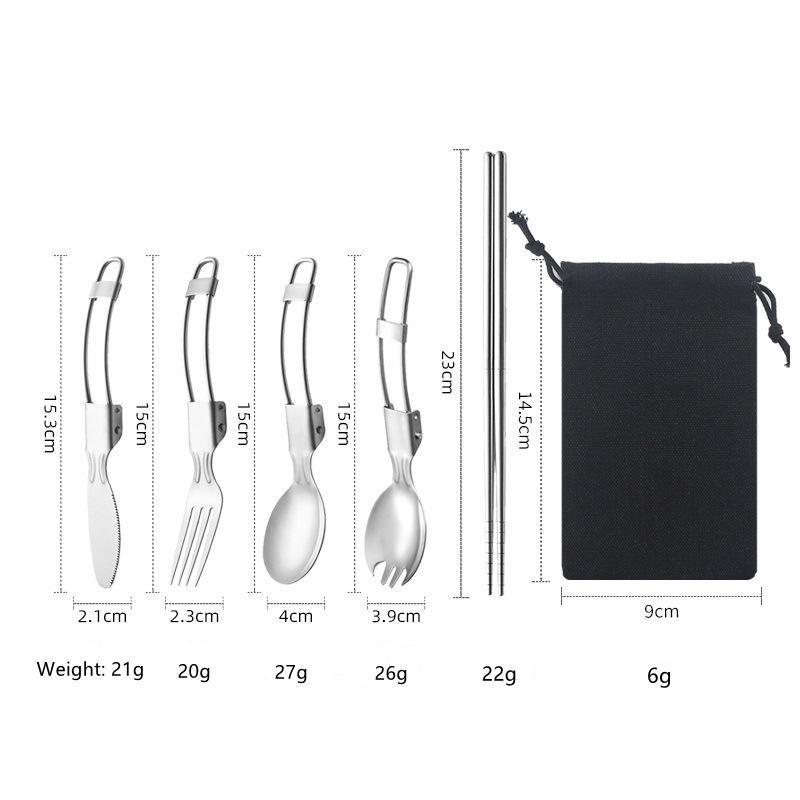 Design pliabil creativ Set de veselă portabil pentru picnic în aer liber, pliabil, din oțel inoxidabil, lingură de salată, furculiță, betisoare, unelte de bucătărie