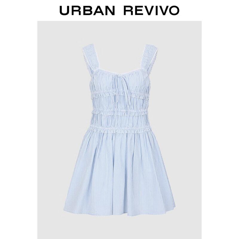 

UR Women s Summer Striped Ruffled V-Neck A-Line Mini Dress S