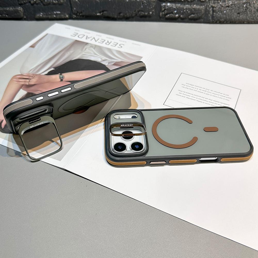 KEYSION Transparent Magnetic Lens Stand Case for MagSafe for iPhone 17 Pro Max Air TPU+PC Color Blocking Shockproof Phone Cover