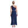 Womens Lyrical Dance Costume Glittery Rhinestones Asymmetrical Shoulder Sleeveless Split Sheer Mesh Dress