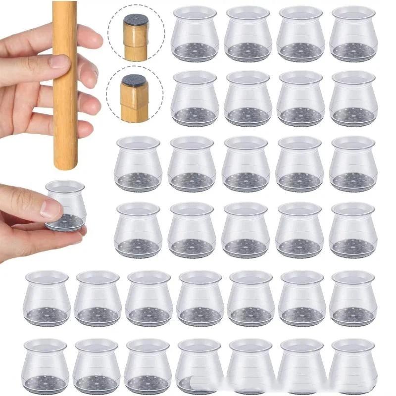 16 Pcs Transparent Silicone Chair Leg Protectors With Non Slip Felt Bottom Noise Reduction Perfect For Hardwood Floors Home