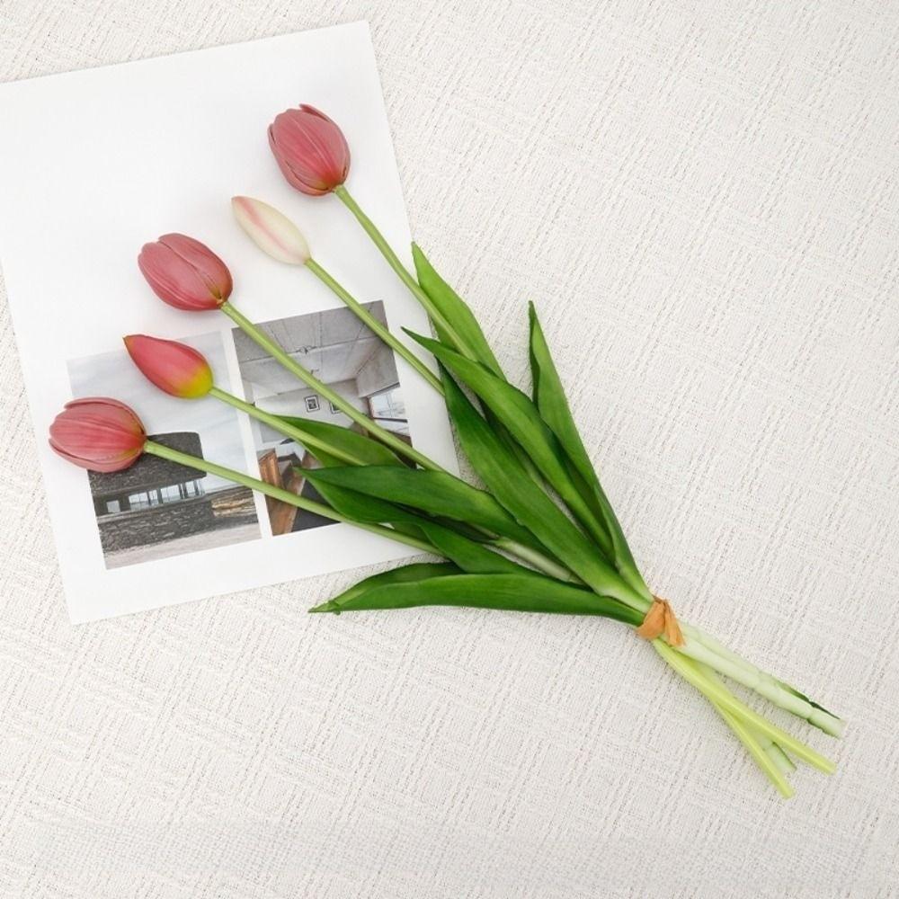 5Pcs/1Pc Luxury Latex Tulips Artificial Flowers Realistic Real Touch Hand Bouquet 41CM Simulated Bouquet For Wedding Home Decor