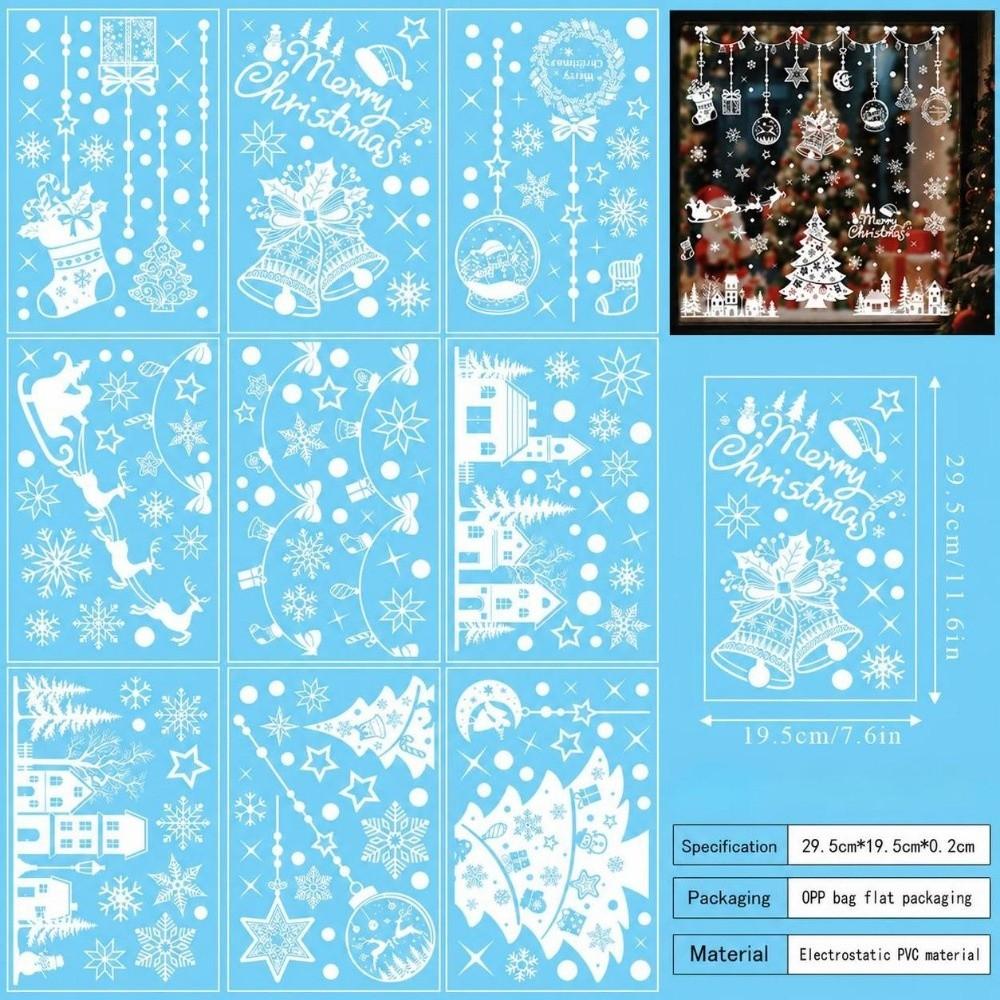 9PCS/Set Electrostatic Cartoon Santa Glass Decals Decorative Static Sticker  Home Decoration