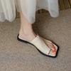 Slippers women's flat toe cool slippers wear summer square head fashion versatile leather beach slippers