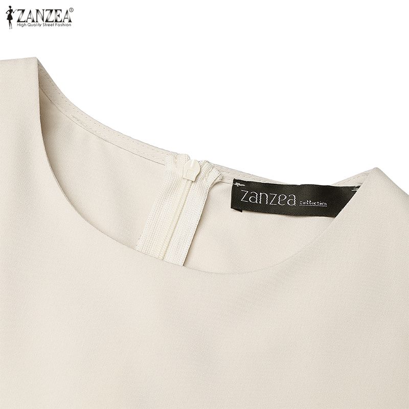 ZANZEA Women Casual Round Neck 3/4 Sleeve Loose Dress