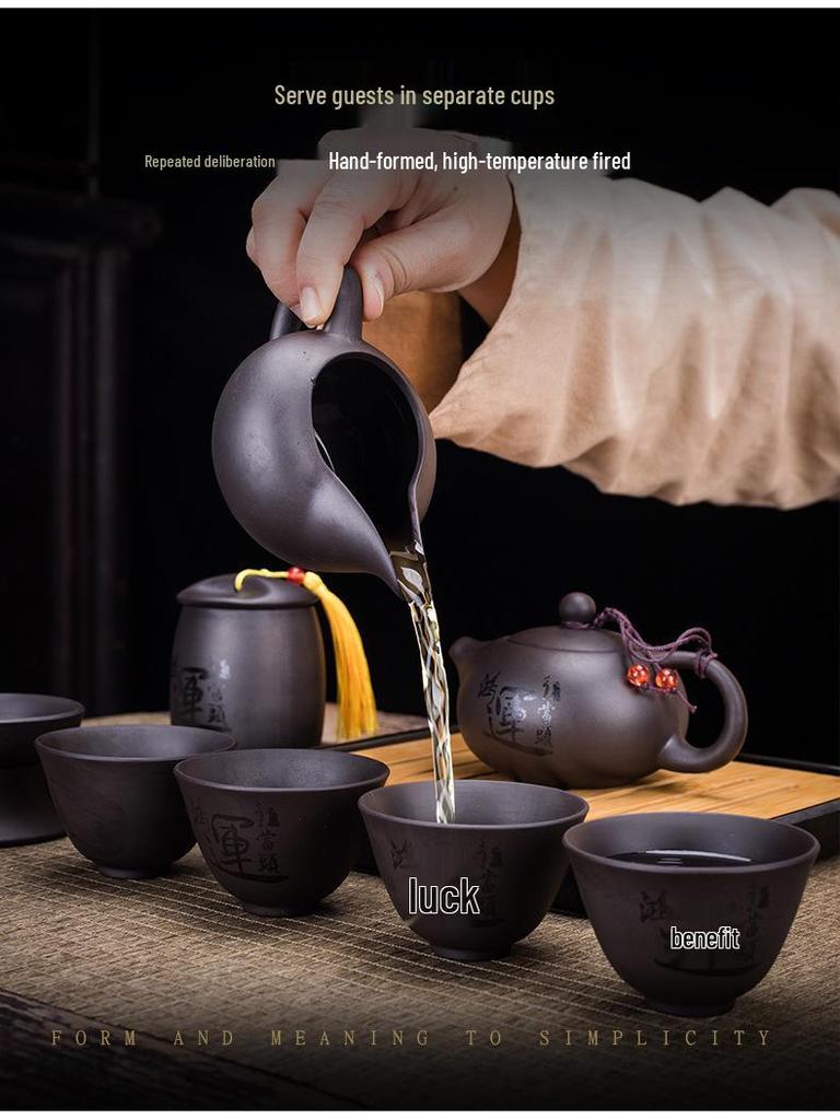 Portable Purple Clay Xishi Teapot Set with Leather Bag and Tea Tray for Home, Travel, or Business