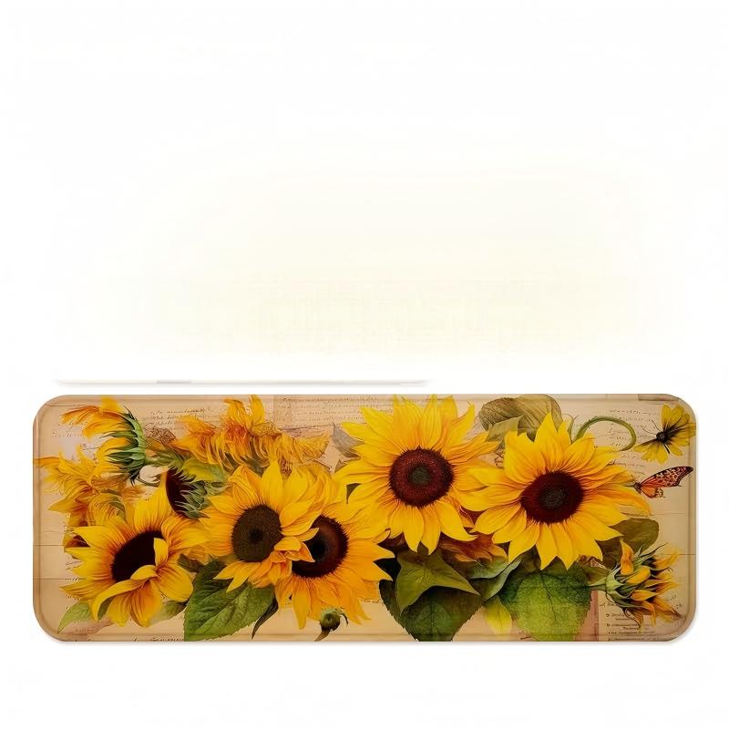 Sunflower Kitchen Bathroom Mat Non-Slip Machine Washable Runner Rug Decorative Home Office Laundry Room Floor Standing Pad