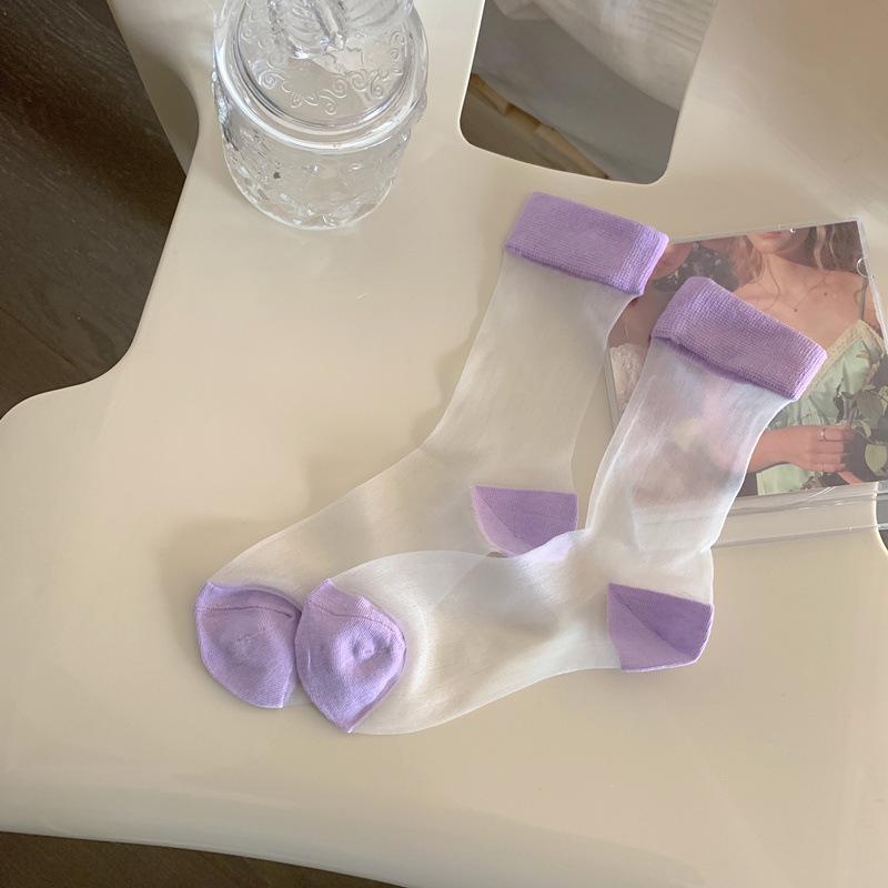 Crystal Socks Japanese Kanekalon Summer Mesh Women's Mid Tube Thin Socks Breathable Girls Stockings Summer Stockings Contrast Color