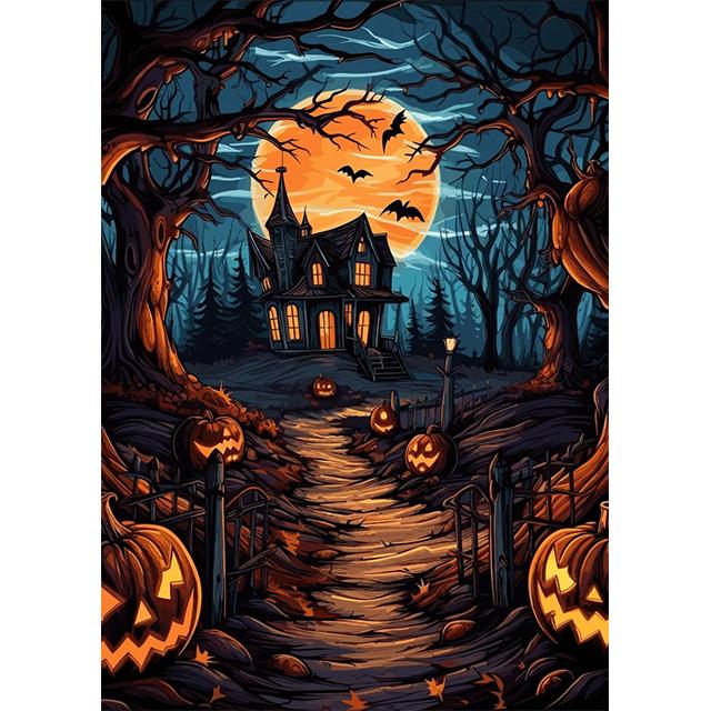 Cartoon Halloween Castle Pumpkin Crow Prints Poster Canvas Painting Modern Wall Art Pictures Living Room Bedroom Home Decoration