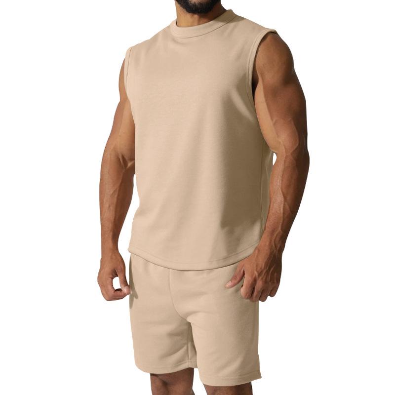 Men's Summer Sleeveless Sports Set: Casual Solid Color Tank Top & Shorts