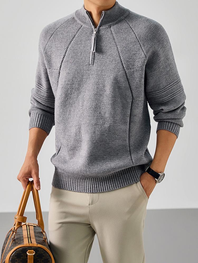 850g Men's Heavyweight Stand Collar Zipper Knit Sweater - Winter Warm Base Layer for Mid-Aged and Young Adults.