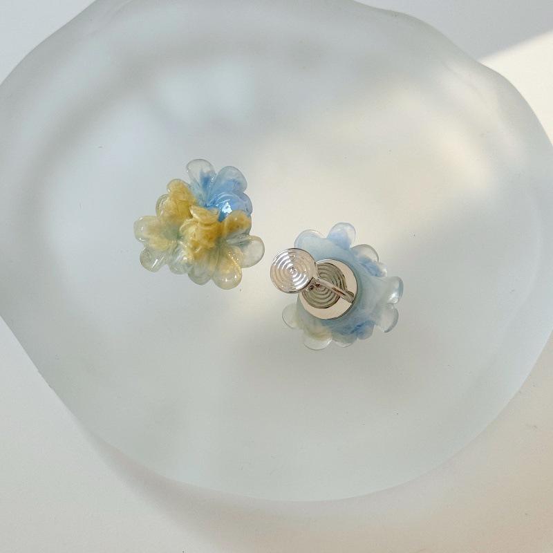 Blue Flower Stud Earrings - Summer Seaside Resort Style Ear Accessories