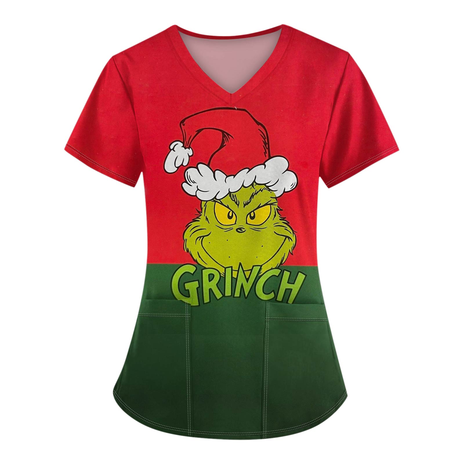 

Женские модные топы с короткими рукавами и V-образным вырезом с принтом, рабочие футболки с карманами L