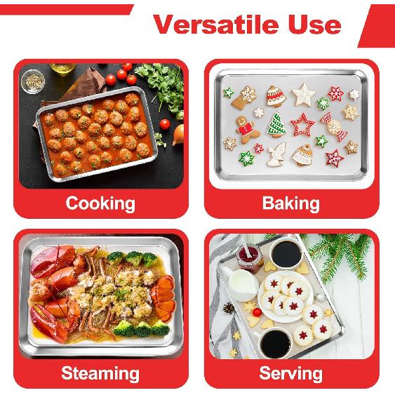 Cookie Sheets for Baking, Stainless Steel Baking Sheet Baking Pan Tray - 12.4 x 10 x 1 Inch, Non Toxic & Healthy, Mirror Finish & Easy Clean,