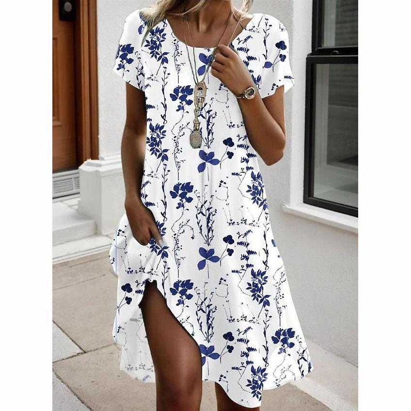 Sommer Damen Casual Locker Sitzendes Kurzarmkleid T-Shirt Stil Minikleider