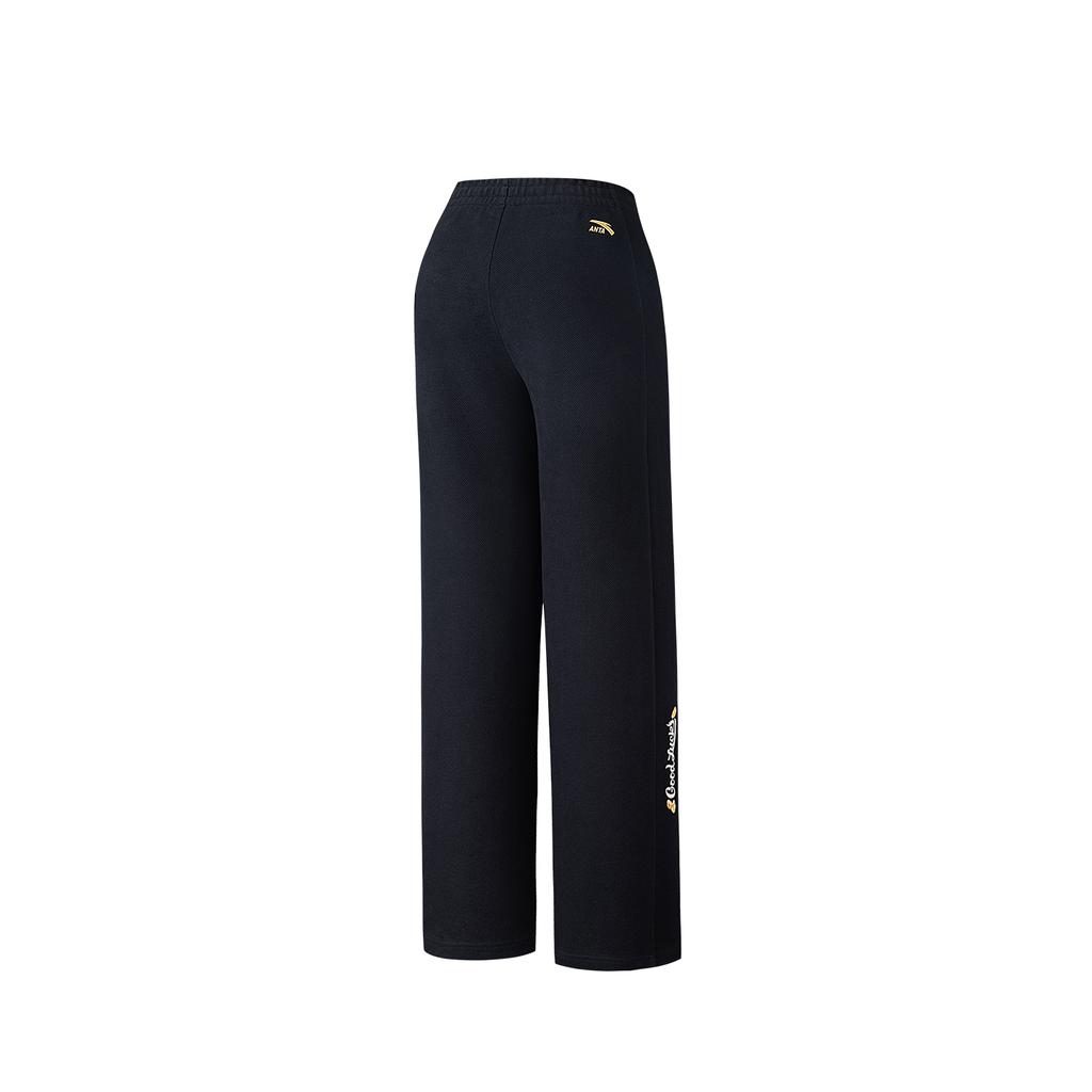 Anta Casual Fashion Versatile Trendy Loose Wide Leg Straight Knit Sports Pants Women bottoms Basic-Black 162618303N-2