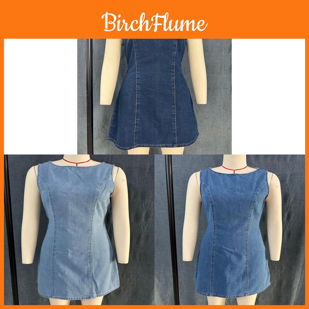 Denim Dress 3d Effect With Zipper For Casual Travel And Office Wear