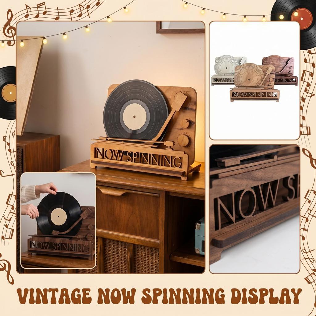 Wooden Record Player Storage Rack Vinyl Record Display Stand Turntable Organizer Holder for LP Albums and Accessories