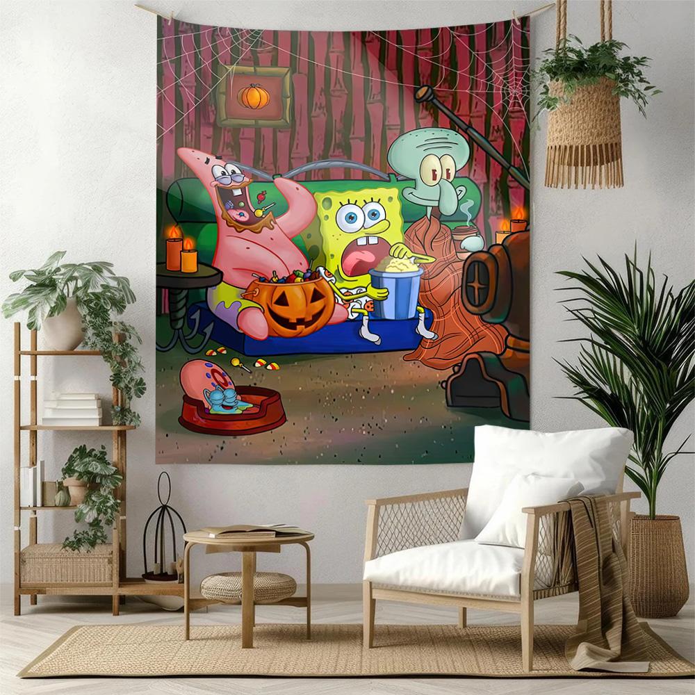 Spongebob Squarepants Wall Decor Tapestry Art For Pet Memorial Birthdaywedding Party Backdrop Family Gift