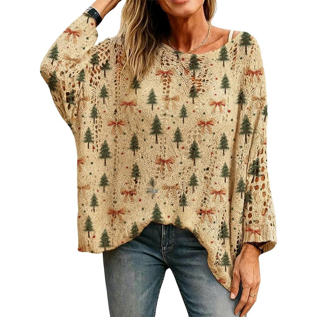 Hollow Out 3D Print Long Sleeve Christmas Sweater