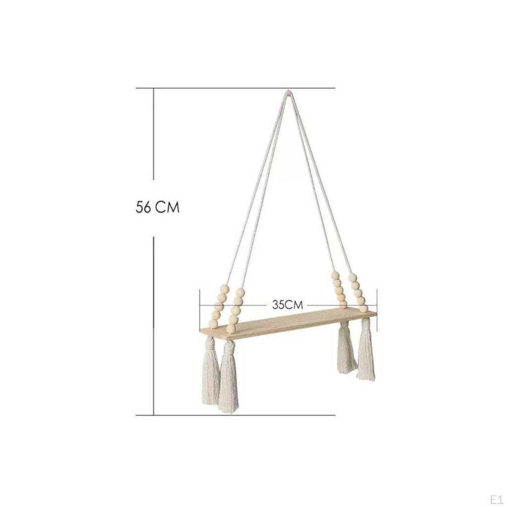 Macrame Wall Hanging Shelf Wood Bohemian Tapestry Tassel Planter Holder for Bedroom,