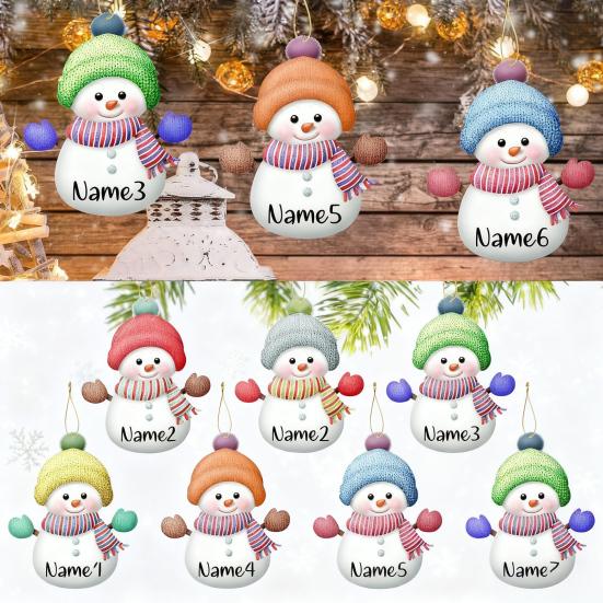 Yousheng 7 Peças Enfeite de Natal Boneco de Neve Personalizado Nome da Família Acrílico Boneco de Neve Decoração Pendurada de Natal para Árvore de Natal Decoração de Festa de Feriado