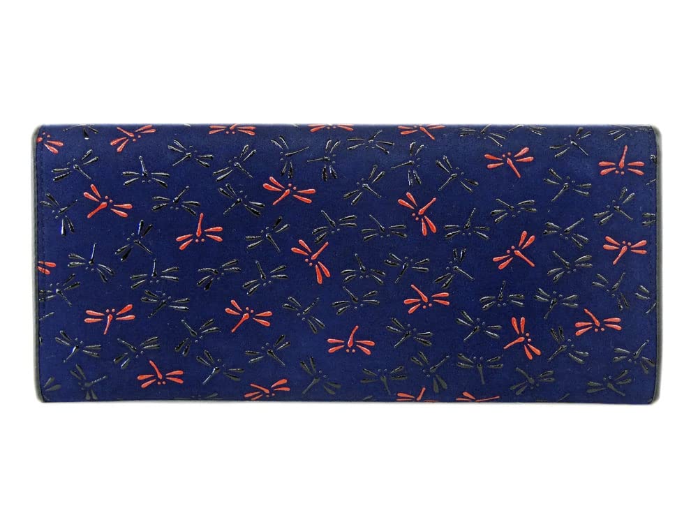 Inden Nagomi Long 7516 Navy Deerskin X Black Red Dragonfly Pattern [Indenya] Wallet, Bundles, Lacquer, Lacquer,