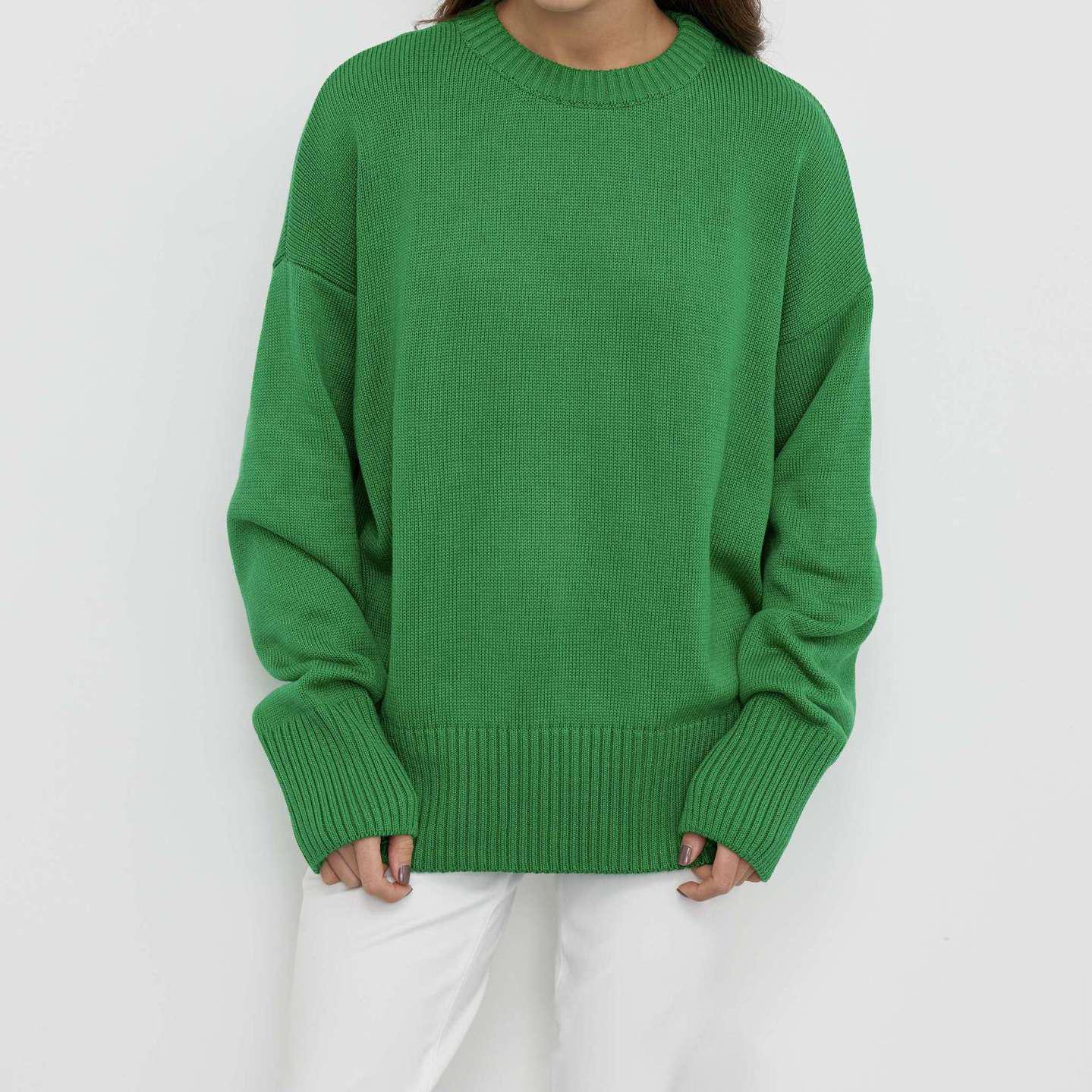 Осенне-зимний женский модный однотонный повседневный свитер с круглым вырезом мягкий вязаный топ с длинными рукавами One Size 2484₽