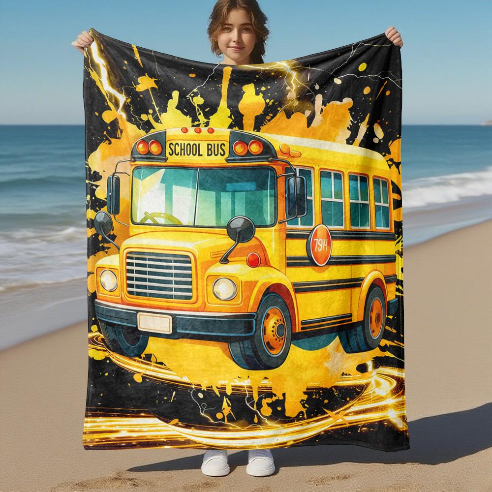 School Bus Lightning Outdoor Flannel Blankets, Outdoor travel, Home Blankets, Fan Gifts,Suitable for All Seasons, Christmas Gifts. R1127188