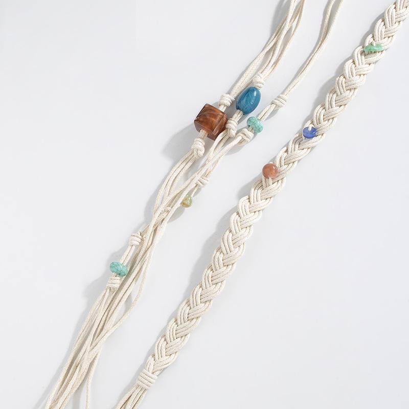 Boho Style Resin Beads Knotted Belt Ethnic Style Hand-made Beaded Women's Fashionable Skirt Waist Rope