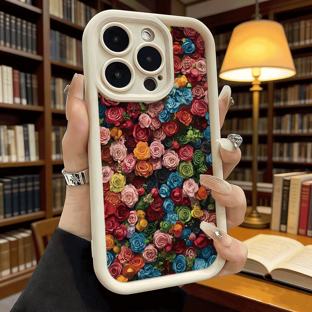 Multicolor Dense Rose Bouquet Soft TPU Phone Case for iPhone 17 16 15 14 13 12 11 Pro Max Plus Shockproof Anti-Slip Cover