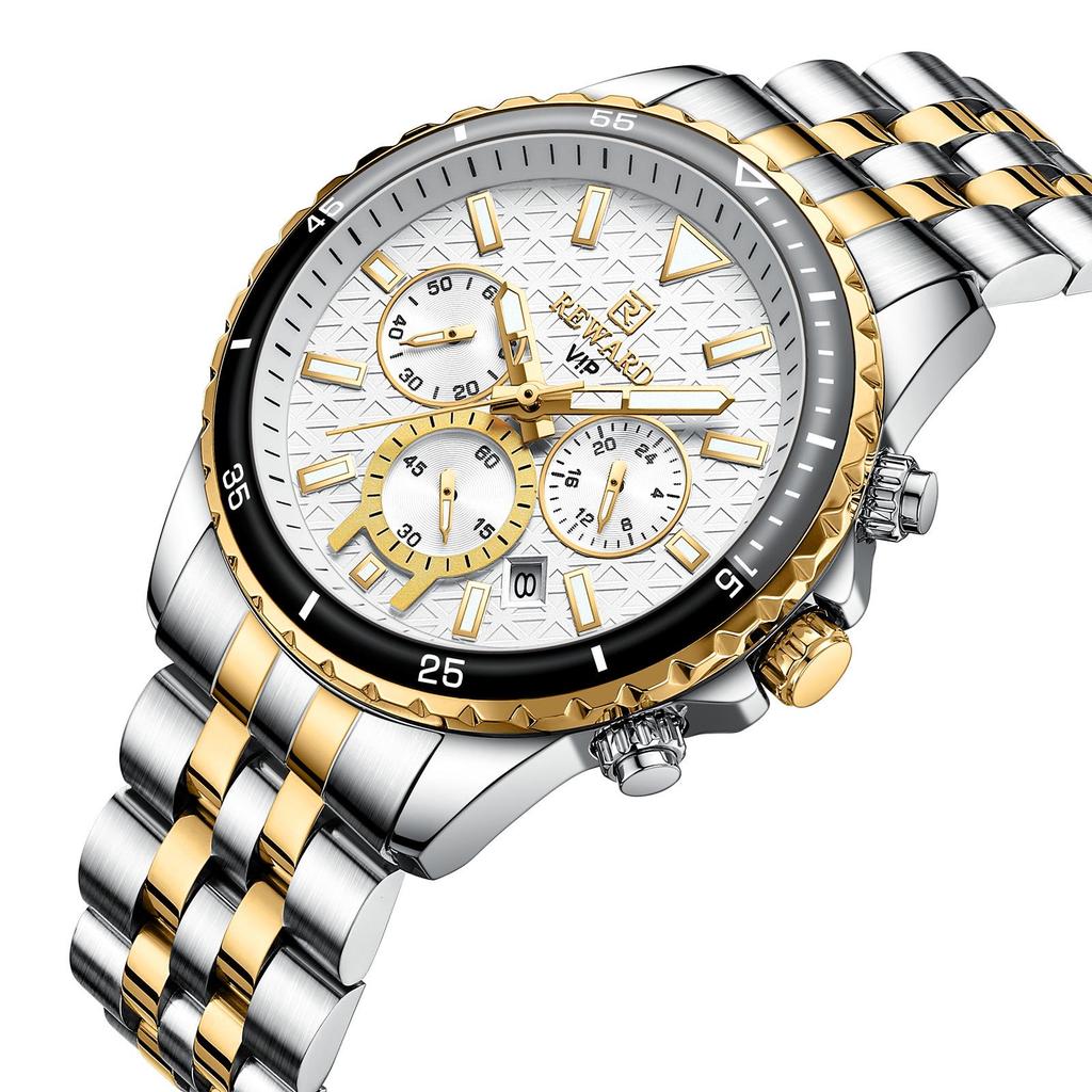 Premium Multi-Function Men's Sports Chronograph Luminous Waterproof Watch with Solid Steel Band