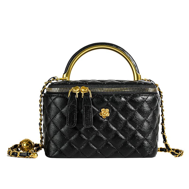 Pu Small Box Handbag With Quilted Design And Chain Handle For Urban Fashion