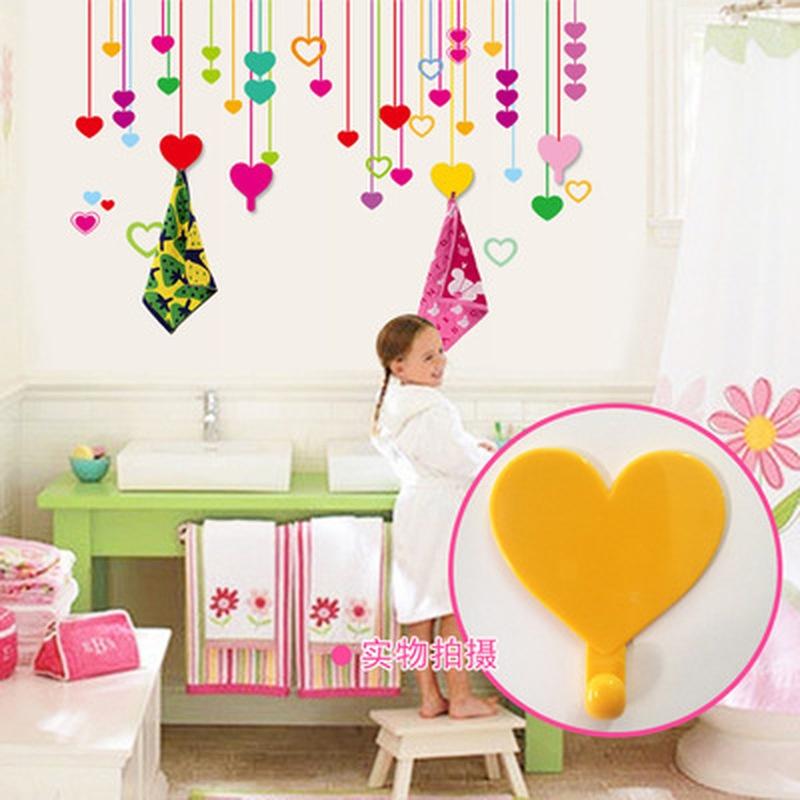 New 3D Hook Function Reusable Colorful Heart Strung Together Removable Vinyl Wall Sticker Decal
