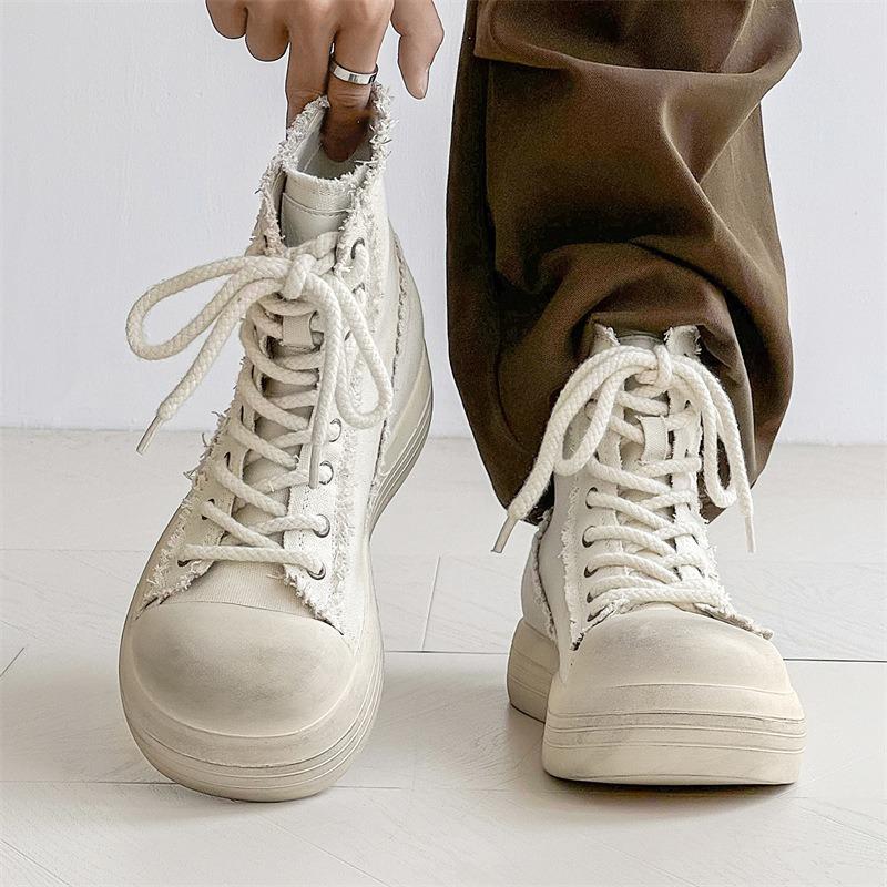 3369 Mickey Big Head Shoes for Men and Women Couples Niche High-top Canvas Shoes Autumn and Winter New Thick-soled Heightening Shoes