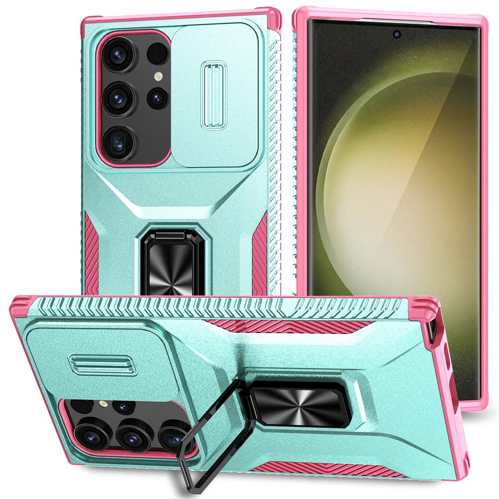 For Samsung Galaxy S24 Ultra Case Rotate Kickstand Slide Lens Window Phone Cover