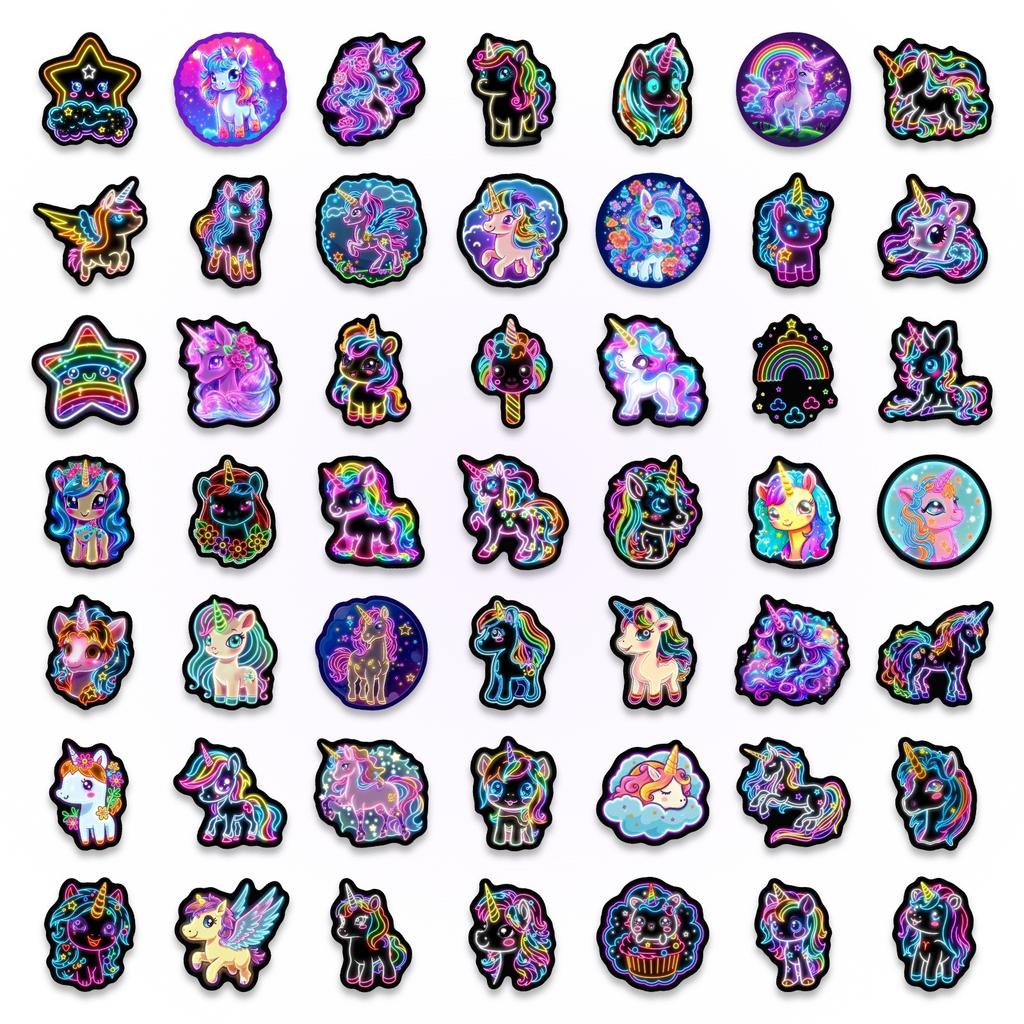 50 Neon Rainbow Horse Stickers Cute Pony Mix And Match Graffiti Luggage Notebook Stickers Hand Account Material Stickers