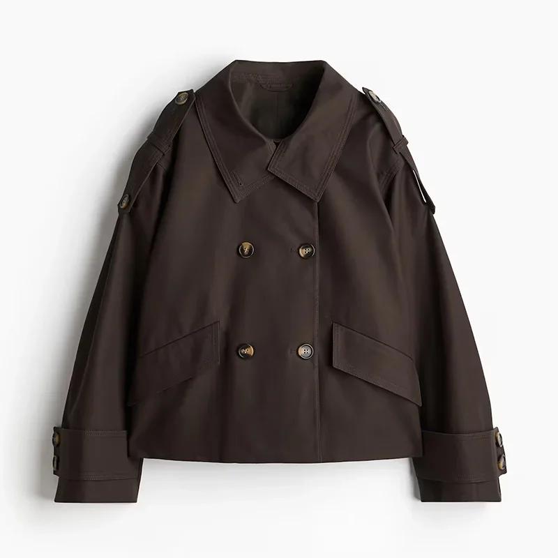 Khaki Trench Coat Women Double Breasted Jacket Woman Stand Collar Full Sleeve Pocket Autumn Casual Loose Outerwears Lady