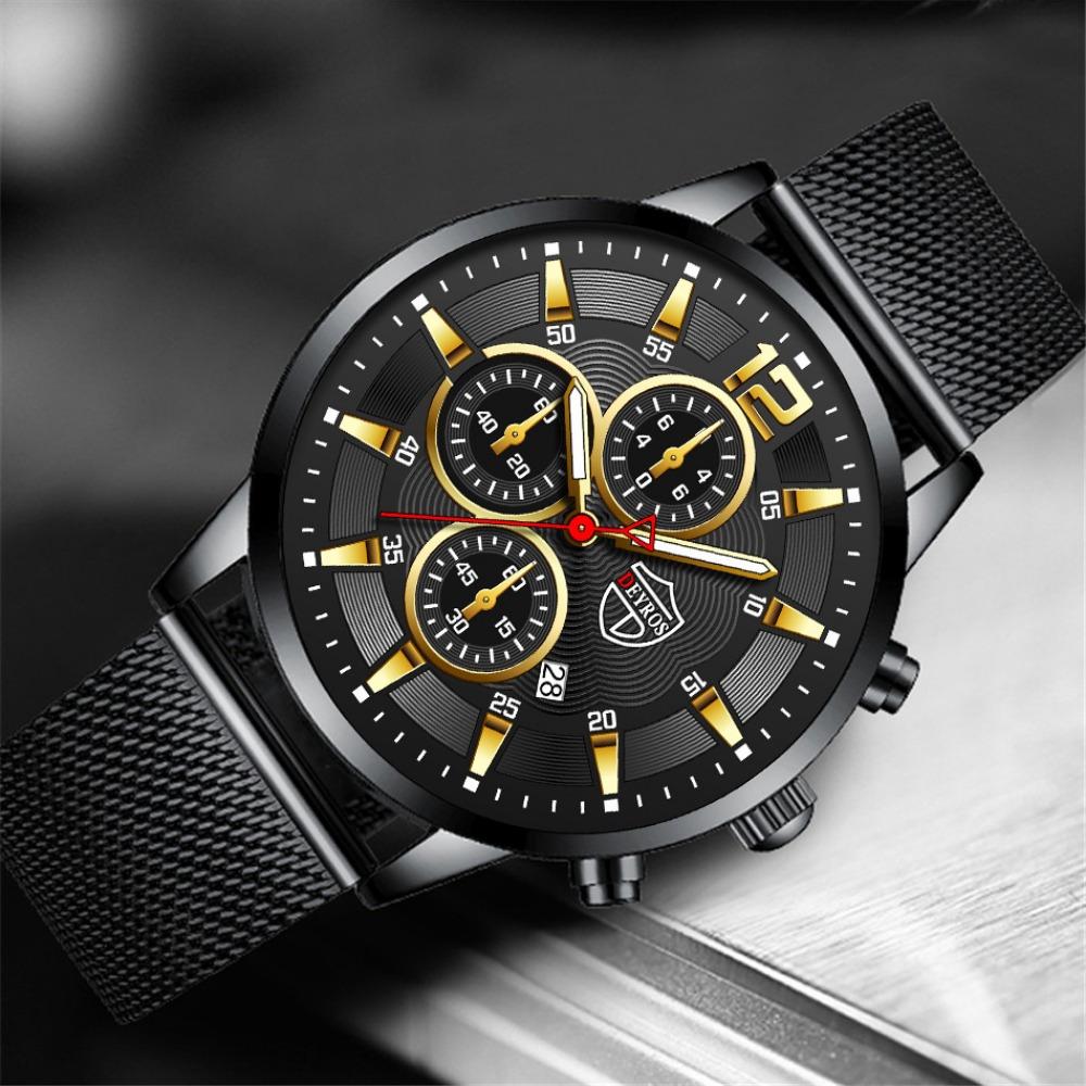 2 st/set Herr Affärs Sport Kvarts Klocka Rostfritt Stål Nätarmband Armbandsur & Armband, Fars dag Alla hjärtans dag Gåvor Till Honom