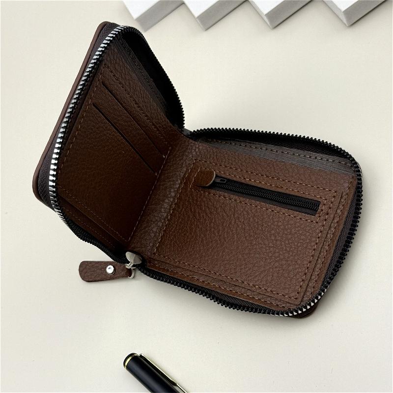 Men Zipper Wallet Bifold PU Leather Large Capacity Wallet Card Holder Coin Pocket Cash Slot Short Wallet for Men