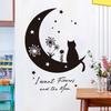 Black Moon Cat Wall Stickers Stars Home Bedroom Decor Peel and Stick Wall Art Removable Vinyl Decals for Room Beautification