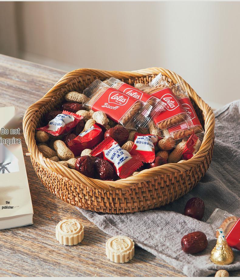 Handgeflochtener Mehrzweck-Aufbewahrungskorb aus Weide und Bambus: Ideal für Obst, Brot, Brötchen, Snacks & Picknicks.