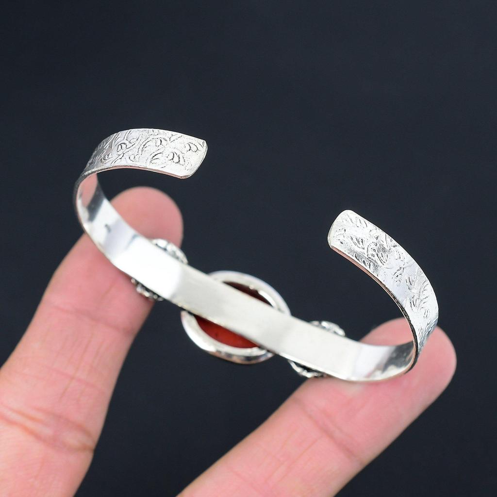 Offre Fête des Sœurs Bracelet Jonc de Fiançailles Corail Rouge Naturel Italien Argent 925