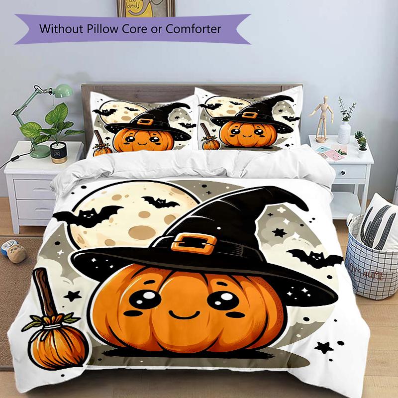 

3pcs Pumpkin Wizard Bedding Set - 1 Soft Quilt Cover + 2 Pillowcases, Machine Washable - Suitable for All Seasons, Perfect Gift for Family a 135cm*200cm