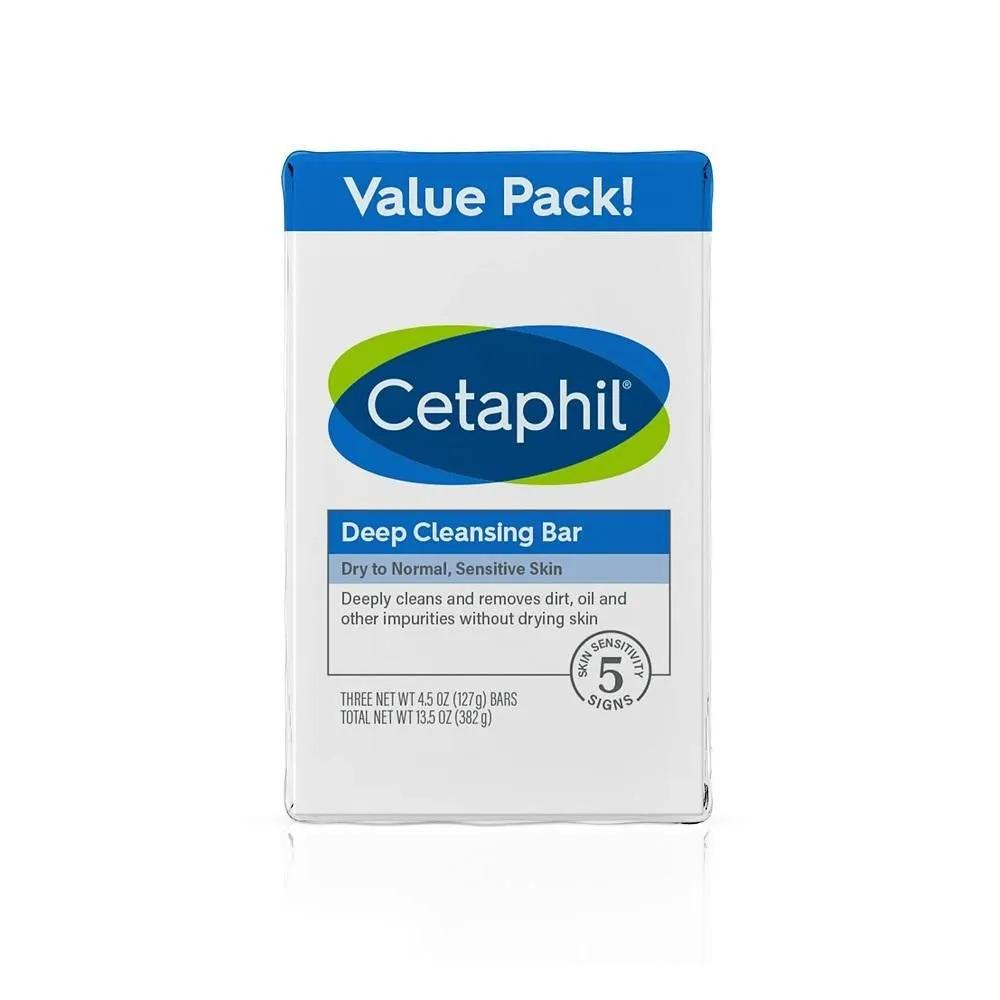 Мыло-брусок Cetaphil для глубокого очищения 127 г, 3 шт. Мыло-брусок Cetaphil для глубокого очищения, для лица и тела, 4,5 унции