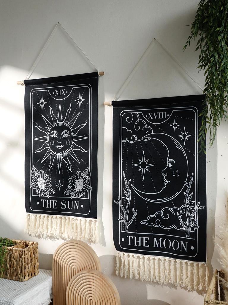 Black Sun Moon Tapestry Boho Bedroom Living Room Wall Decor Hanging Ornaments Aesthetic Room Decoration Crafts For Friend Gifts